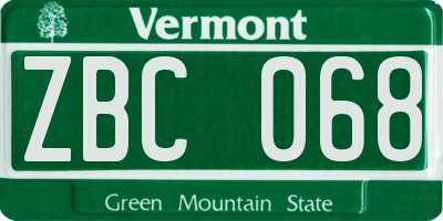 VT license plate ZBC068