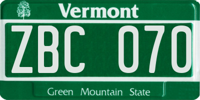 VT license plate ZBC070