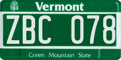 VT license plate ZBC078