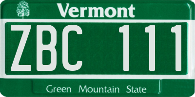 VT license plate ZBC111
