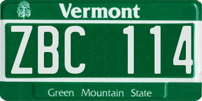 VT license plate ZBC114