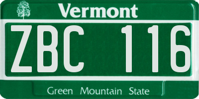 VT license plate ZBC116