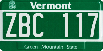 VT license plate ZBC117