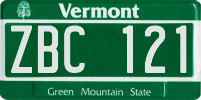 VT license plate ZBC121