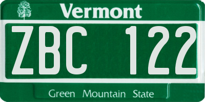 VT license plate ZBC122