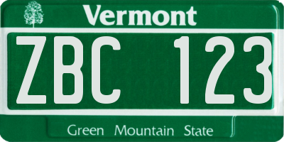 VT license plate ZBC123