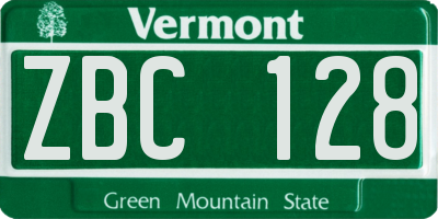 VT license plate ZBC128