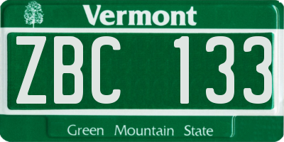 VT license plate ZBC133