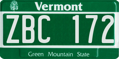 VT license plate ZBC172