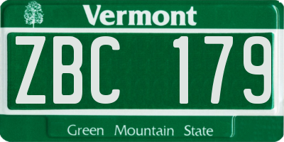 VT license plate ZBC179