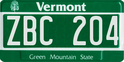 VT license plate ZBC204