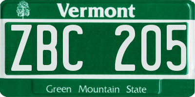 VT license plate ZBC205