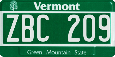 VT license plate ZBC209
