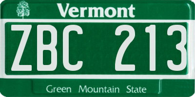 VT license plate ZBC213