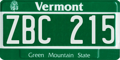 VT license plate ZBC215