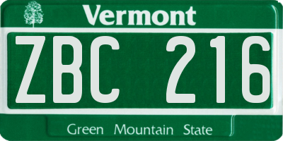 VT license plate ZBC216