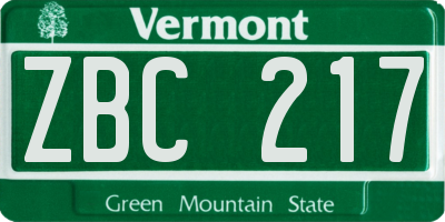 VT license plate ZBC217