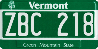 VT license plate ZBC218