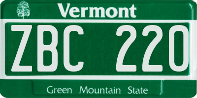 VT license plate ZBC220