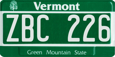 VT license plate ZBC226