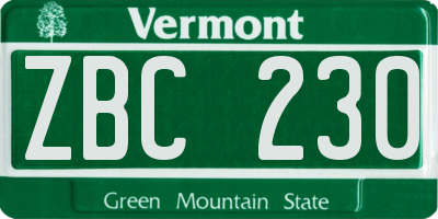 VT license plate ZBC230