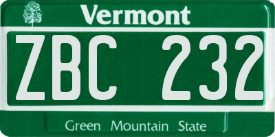 VT license plate ZBC232