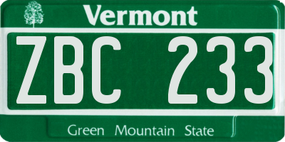 VT license plate ZBC233