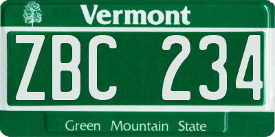 VT license plate ZBC234