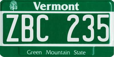VT license plate ZBC235