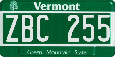 VT license plate ZBC255