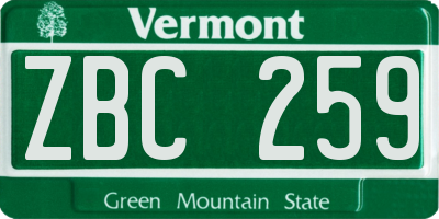 VT license plate ZBC259