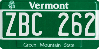 VT license plate ZBC262