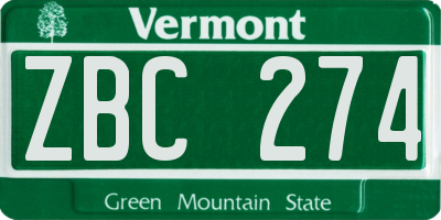 VT license plate ZBC274