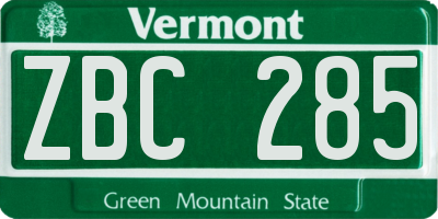 VT license plate ZBC285