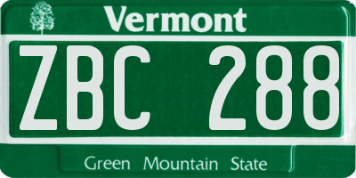 VT license plate ZBC288
