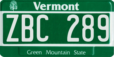 VT license plate ZBC289