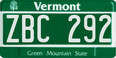 VT license plate ZBC292