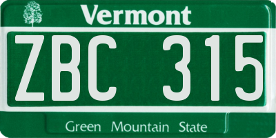 VT license plate ZBC315