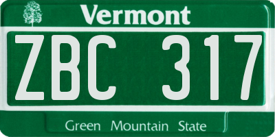 VT license plate ZBC317