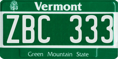 VT license plate ZBC333