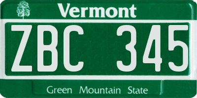 VT license plate ZBC345