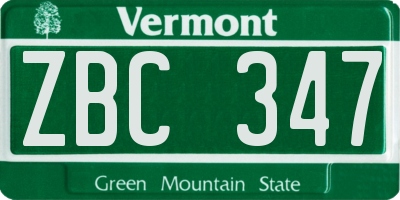 VT license plate ZBC347
