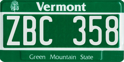 VT license plate ZBC358