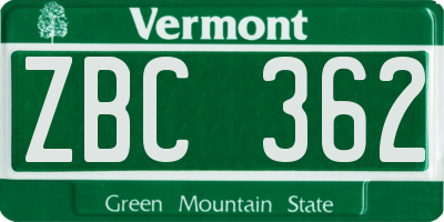 VT license plate ZBC362
