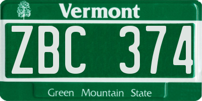 VT license plate ZBC374
