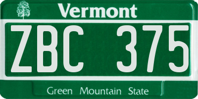VT license plate ZBC375