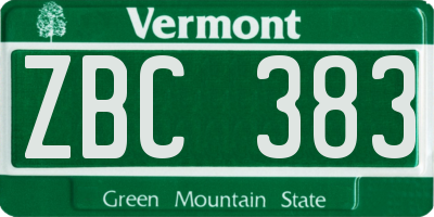 VT license plate ZBC383