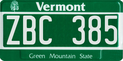 VT license plate ZBC385