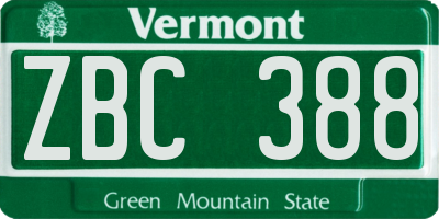 VT license plate ZBC388