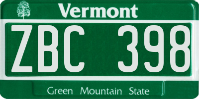 VT license plate ZBC398